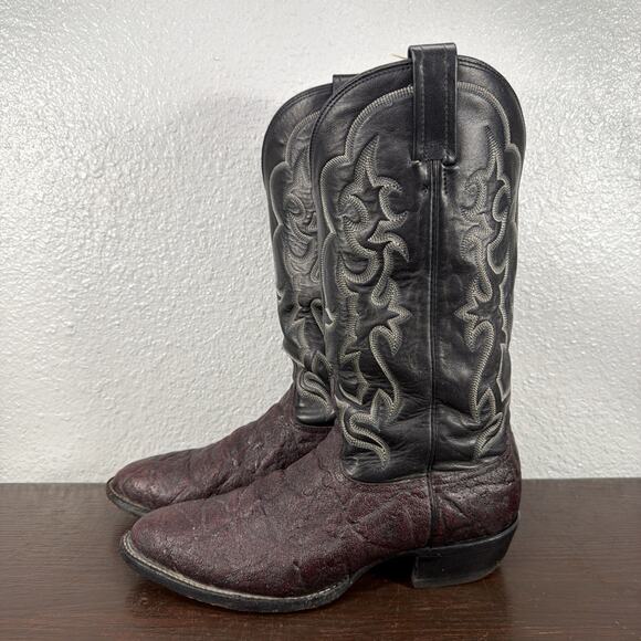 Vintage Nocona Exotic Elephant Print Men 9 D Black Leather Cowboy Western Boots main image 11